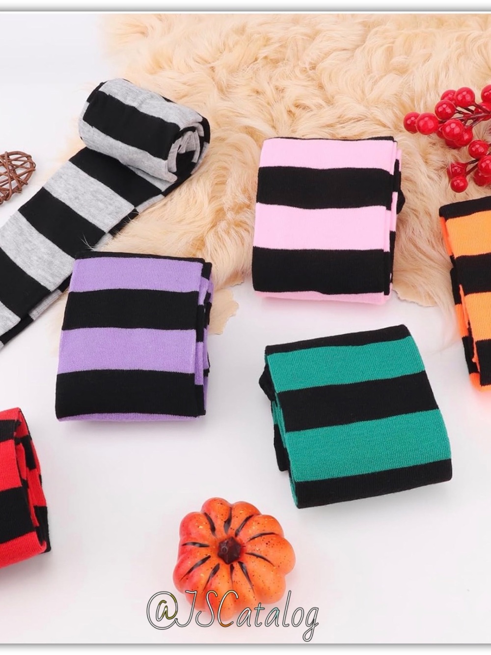 Striped Thighhigh Socks - Black & Pink